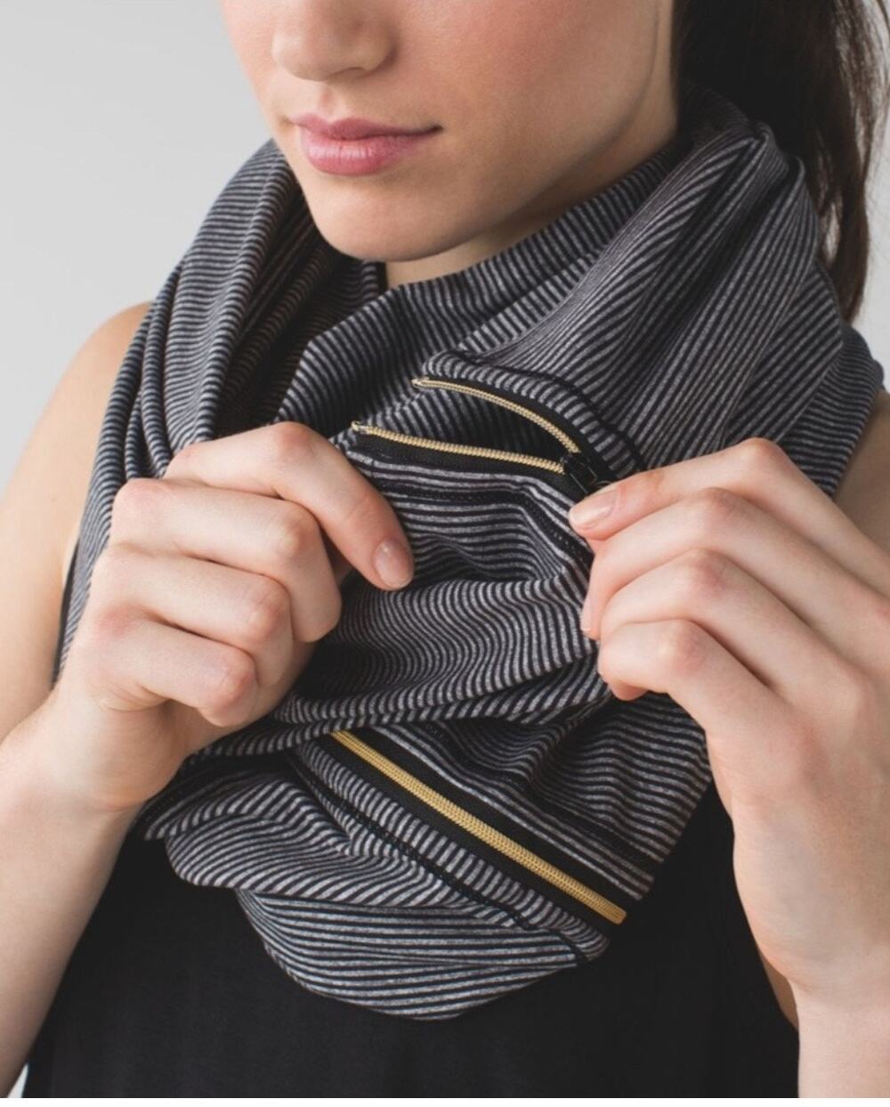 LULULEMON Vinyasa Scarf Wrap Zipper Gold Stripes Black Gray Stretch Multi Way